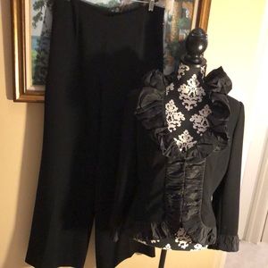 Frascara Vintage 2-pc Glam ruched high neck puffed satin jacket + lined pant set